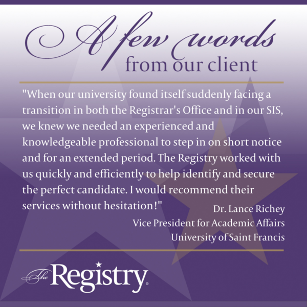 Dr. Lance Richey, Vice President for Academic Affairs at the University of Saint Francis - Fort Wayne, IN, speaks on his experience working with The Registry.