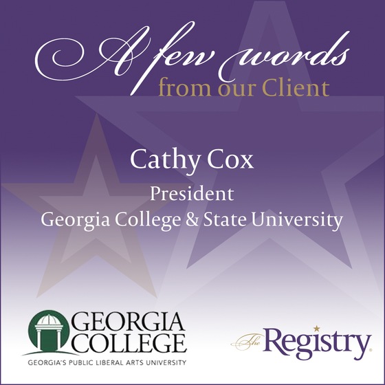 Many thanks to Cathy Cox, President of Georgia College & State University, for these kind words welcoming Registry Member Dr. Dan Nadler to her campus as Interim Vice President for Student Life.