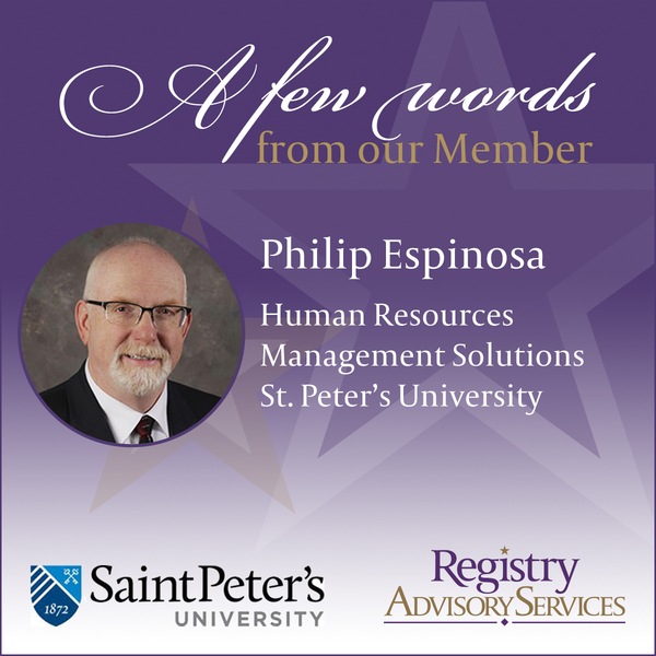Many thanks to Registry Advisory Services' Philip Espinosa, for this reflection of his current work with Saint Peter's University.
