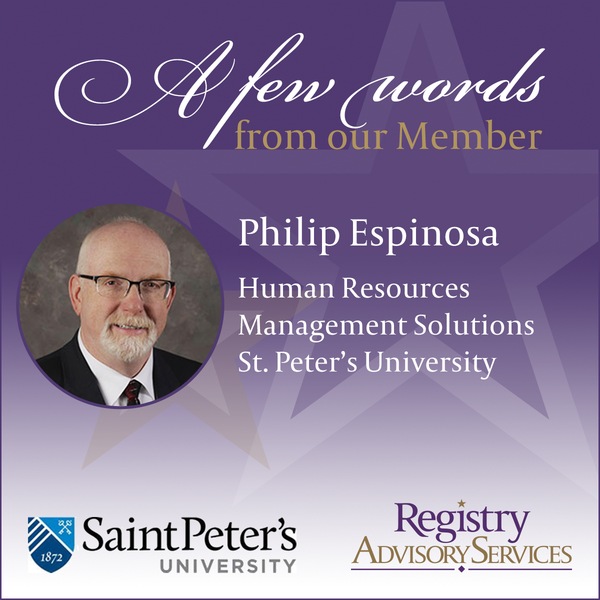 Many thanks to Registry Advisory Services' Philip Espinosa, for this reflection of his current work with Saint Peter's University.