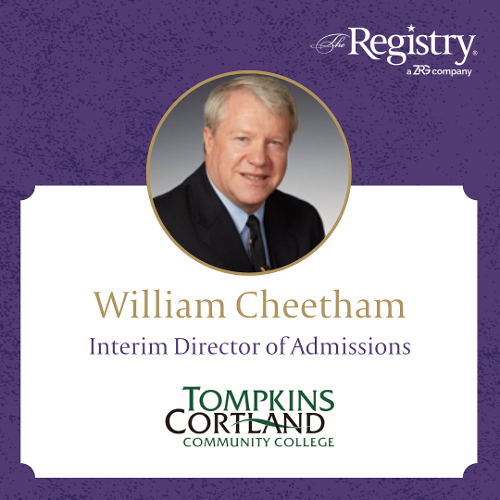 Well wishes to Registry Member William Cheetham as he takes on the role of Interim Director of Admissions at Tompkins Cortland Community College.