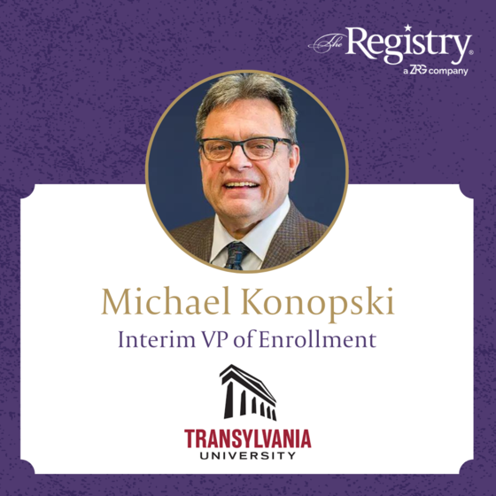 We’re pleased to announce the placement of Michael Konopski as Interim Vice President of Enrollment at Transylvania University. We wish him all the best!