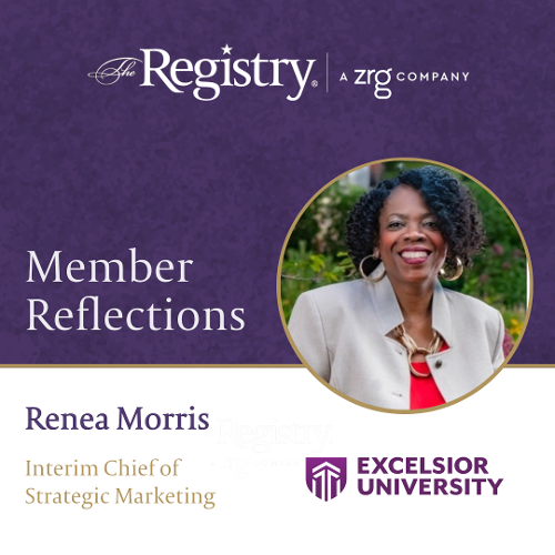 We’re grateful to Registry Member Renea Morris for sharing her valuable insights on interim leadership in higher education, informed by her role as Interim Chief of Strategic Marketing at Excelsior University, which has recently been extended.